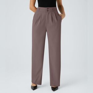 Halara high waisted, button, zip, side pocket straight leg pant, roselle, large